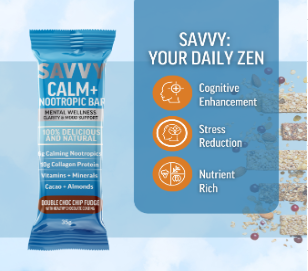 Saavy Nootropic Calm bar Double Choc Chip Fudge- Choc Coated