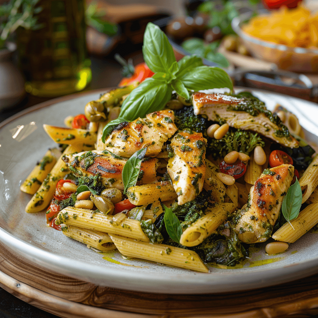 Chicken Pesto Pasta with Mediterranean Vegetables