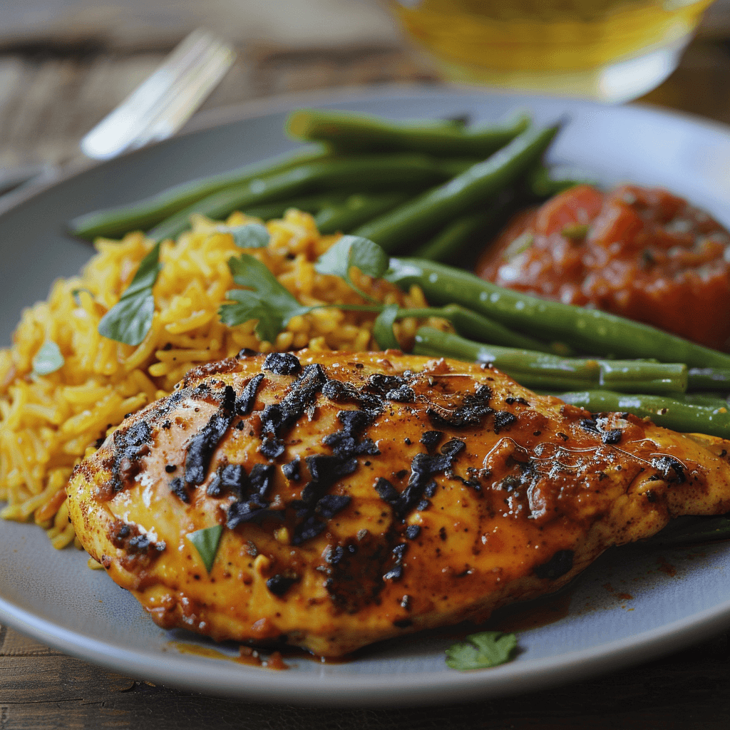 Peri Peri Chicken With Tomato Rice and Green Beans