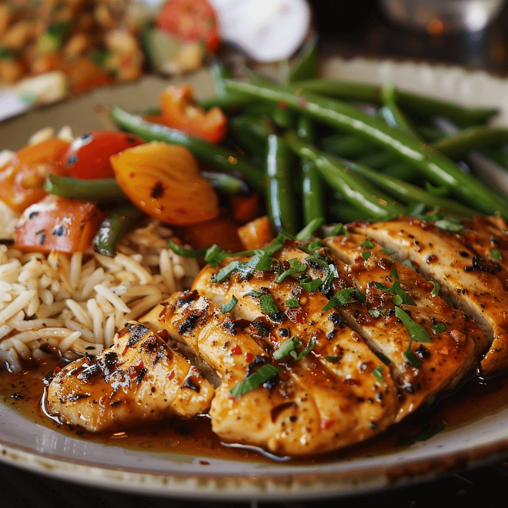 Peri Peri Chicken With Tomato Rice and Green Beans