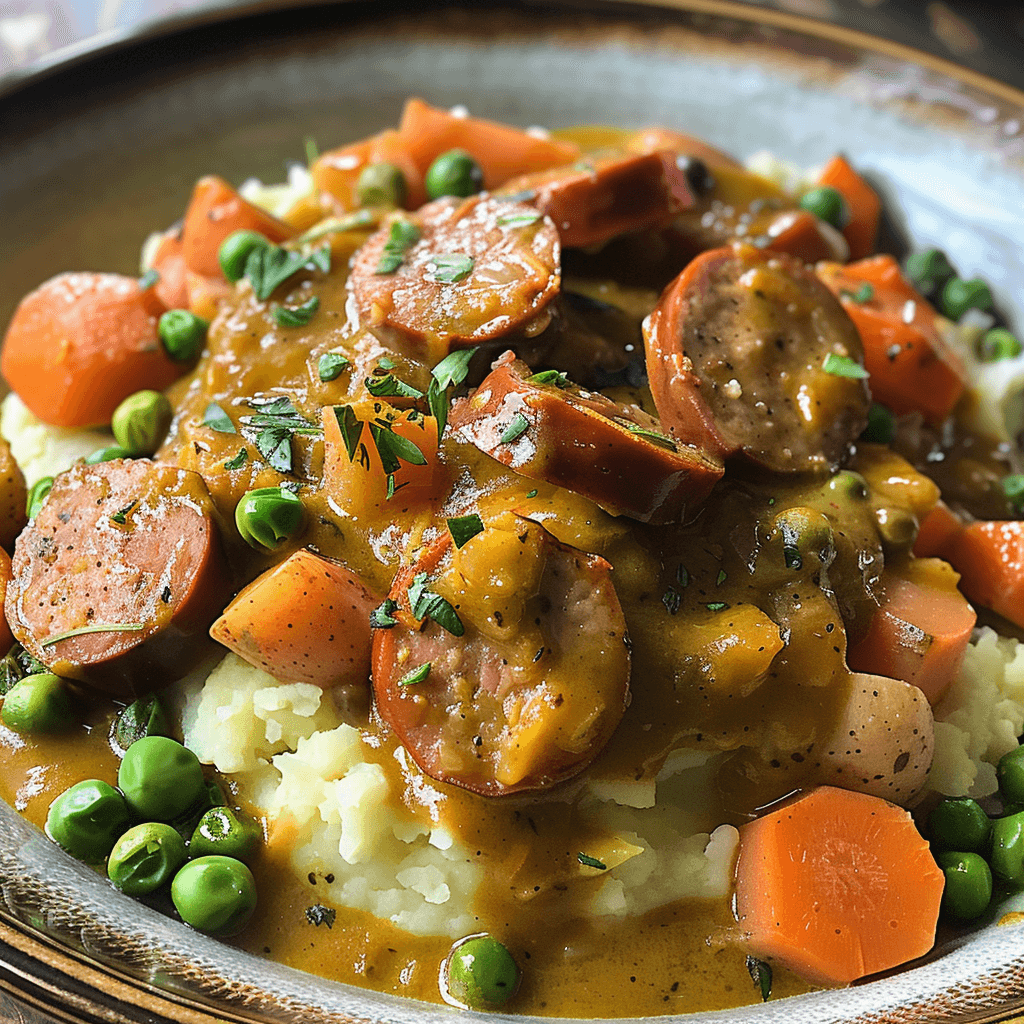 Curried Sausage with Potato Mash