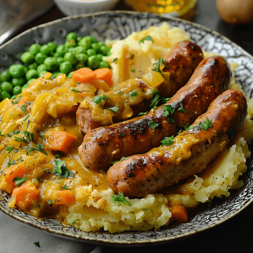 Curried Sausage with Potato Mash